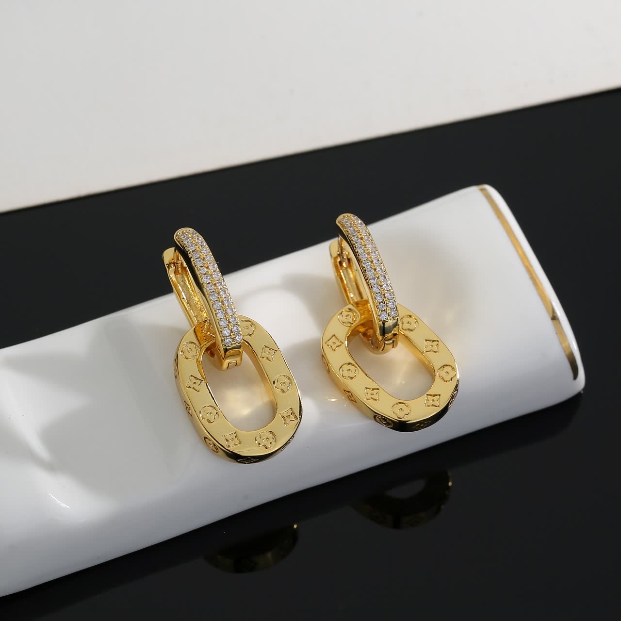 Louis Vuitton Gold Tone Earrings with Diamond Accents